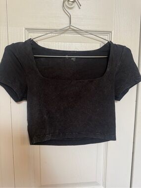 aerie Black Square Neck Cropped Tee